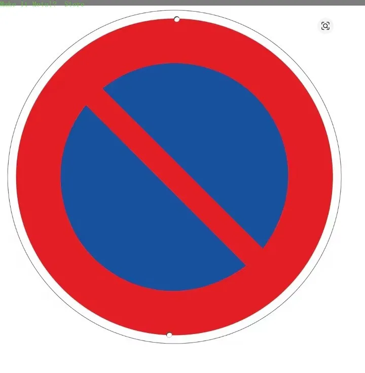 No Parking Round Tin Sign, Red & Blue Traffic Prohibition Me