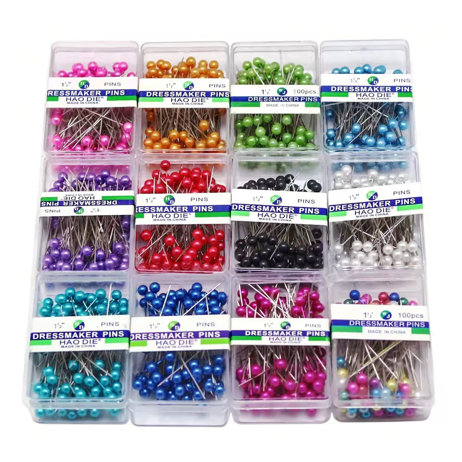 100Pcs/Box 38mm Colorful Round Pearl Head Needles Stitch Straight Push Sewing Pins For Dressmaking Positioning DIY Sewing Tools
