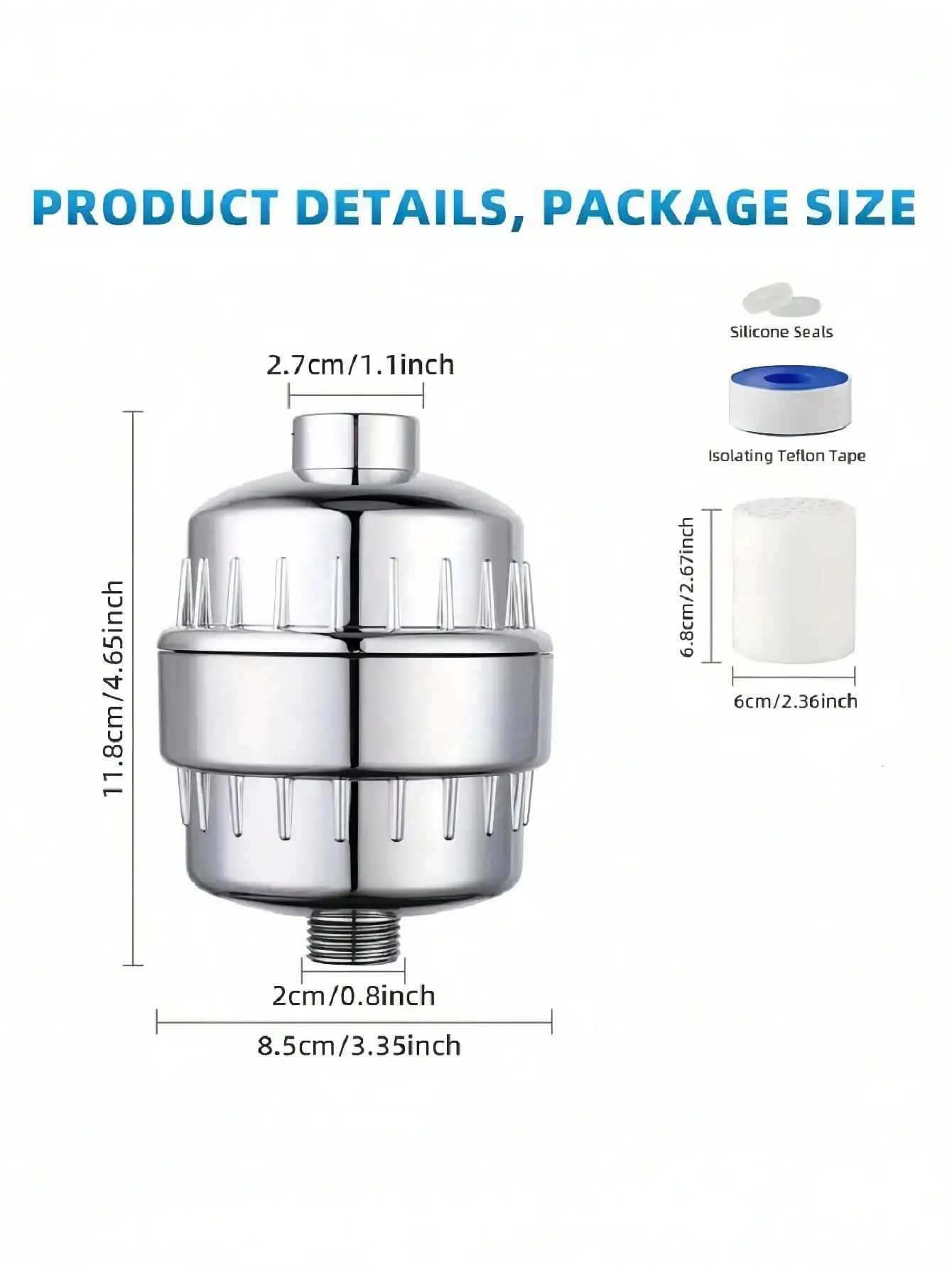 فلتر دش كروم مكون من 20 مرحلة، منقي مياه صلب عالي الضغط مع خراطيش قابلة للاستبدال