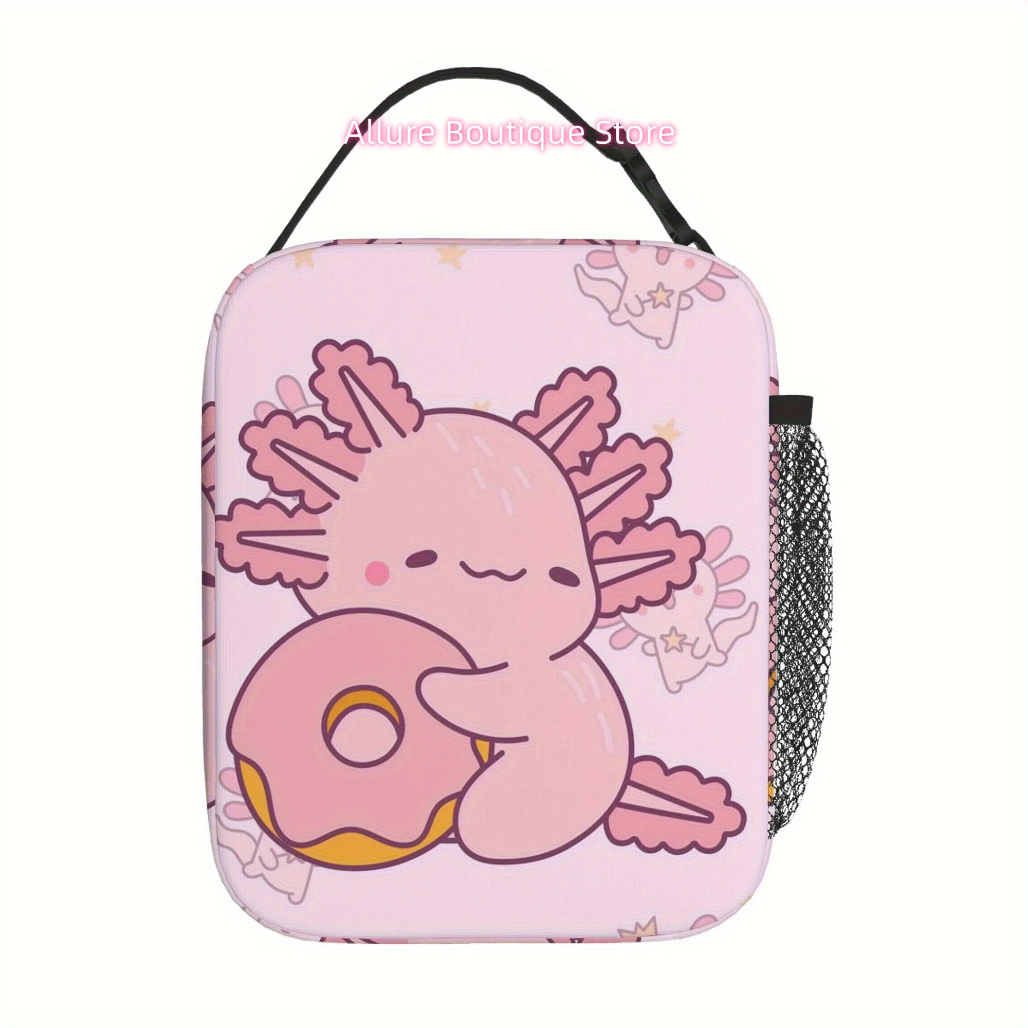 1pc, Cute Axolotl Holding Donut Printed Thermal Bag Insulation Tote for Food Storage - Unisex Portable Reusable Cooler & Lunch B