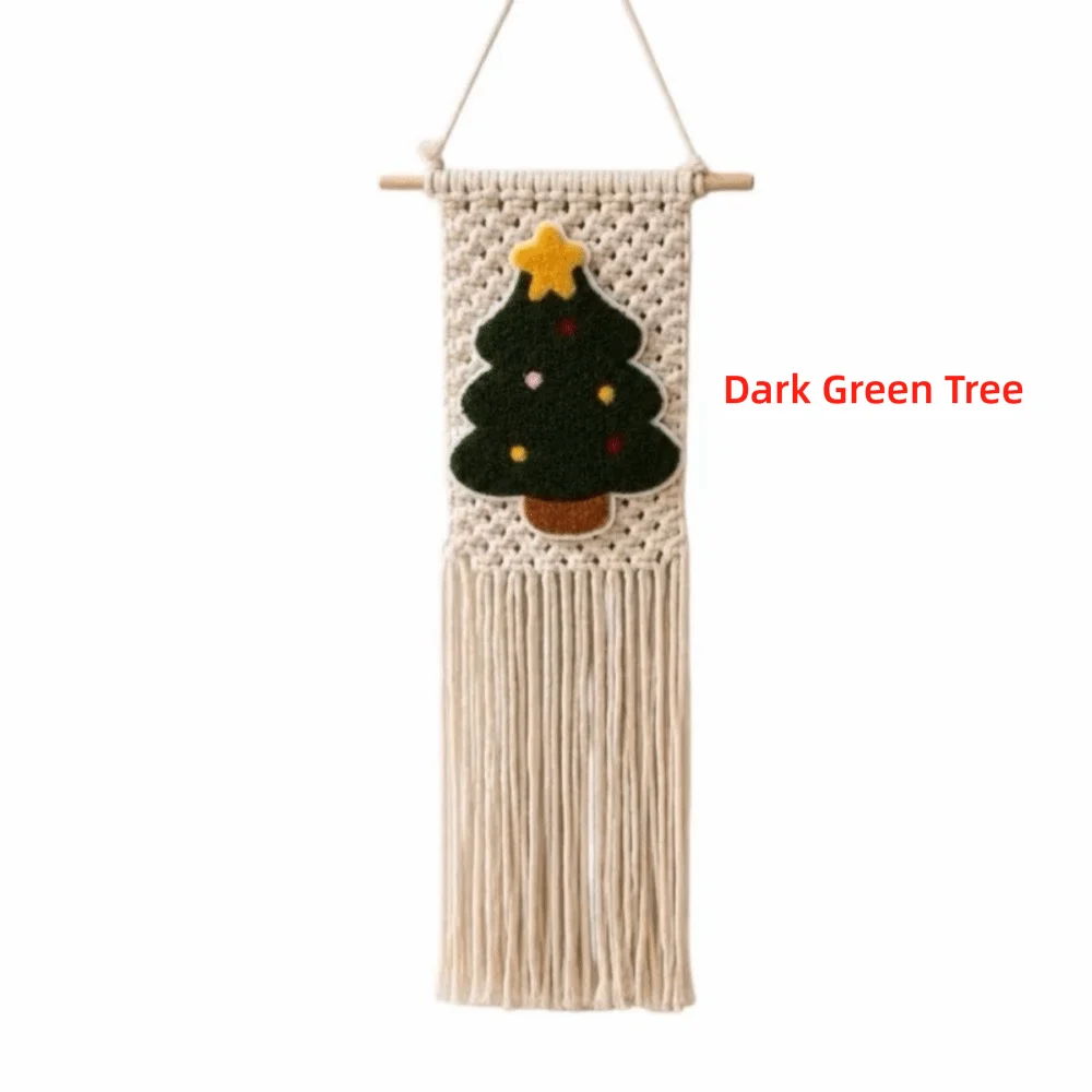 25x60cm Christmas Tree Wall Hanging Woven Texture Bohemian Style Christmas Tapestry Tassel Fringe Tree Applique