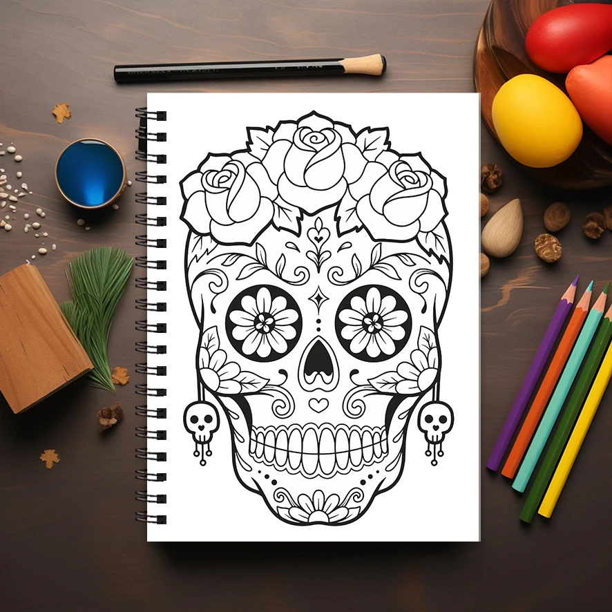 Skull Adult Coloring Book - 8.3x 11.2 Inch 22 Page Coloring Book - Helps Reduce Stress and Ease Emotions