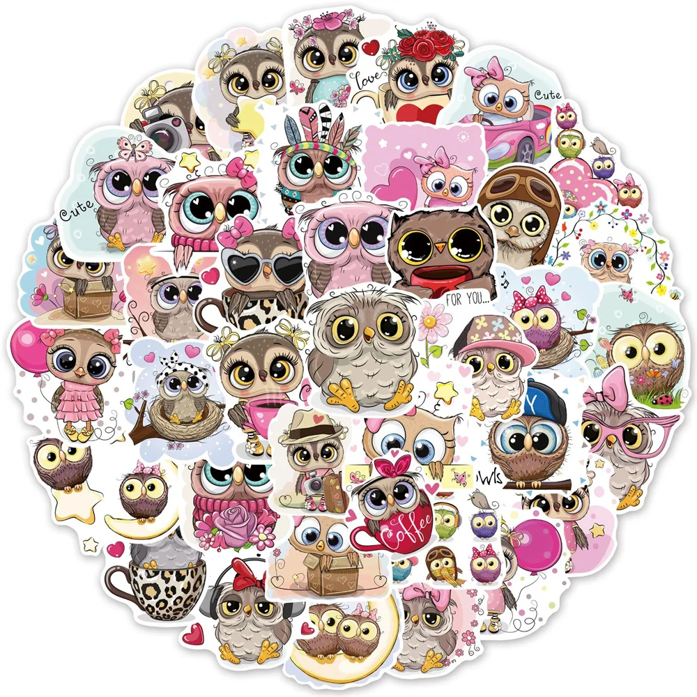 50PCS Cartoon Cute Owl Animal Personality Graffiti Creative Sticker Toy Skateboard Guitar  computer Refrigerator Desk Decoration