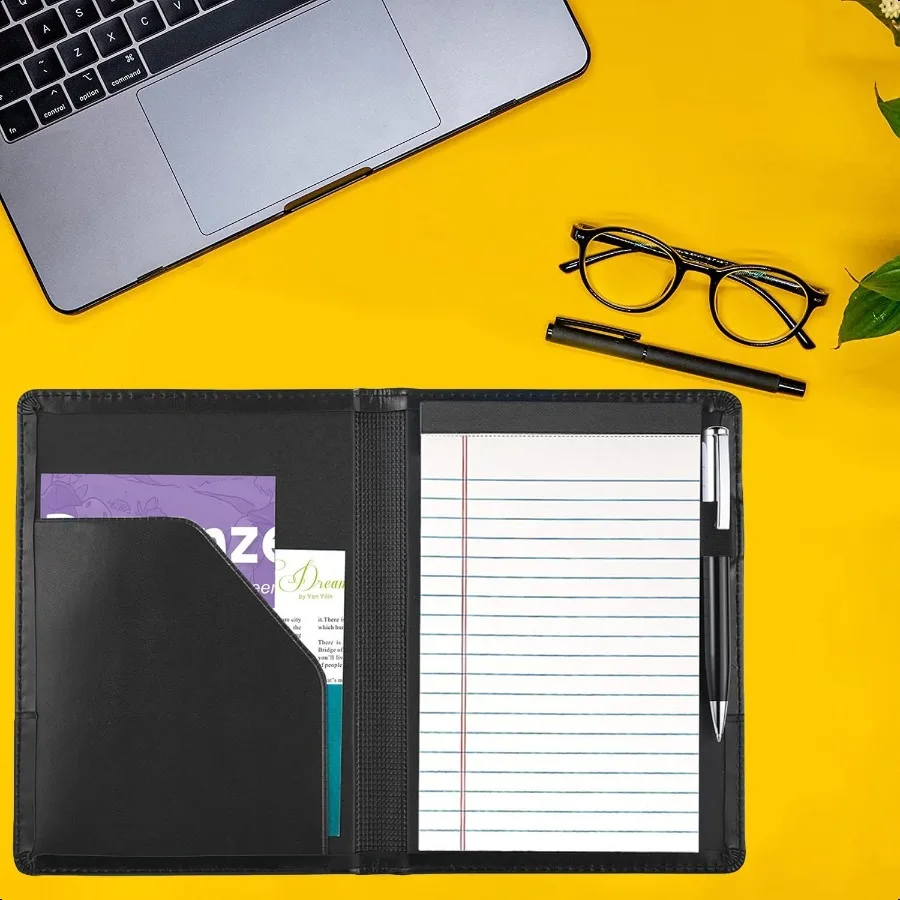 Padfolio Portfolio Binder Mini Padfolio Portfolio Binder 5x8 لوحة الكتابة القانونية A5 مجلد منظم المستندات للرجال والنساء Bla
