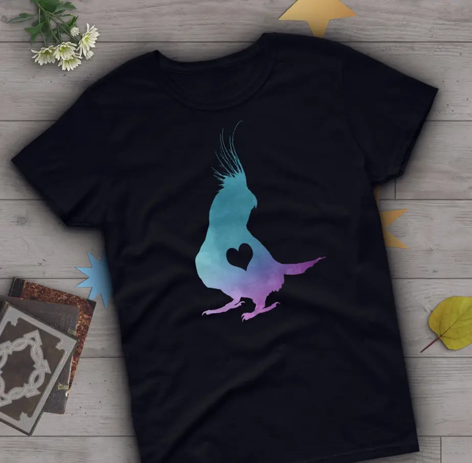 Cockatiel T Shirt Parrot Lover Cute Bird Pet Tops Blue Purple Watercolor