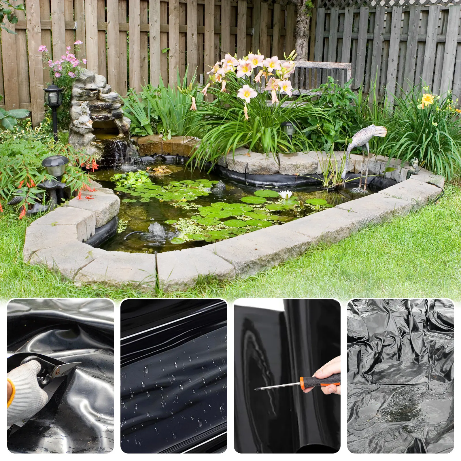 Waterproof Liner Film Fish Pond Liner Garden Pools Reinforced HDPE Heavy Duty Guaranty Landscaping Garden Pool Pond