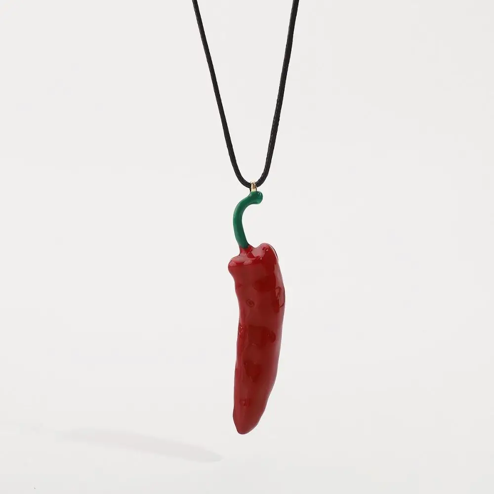 Cute Boho Style Red Pepper Pendant Realistic Simple Fashion Necklace Chili Vegetable Collar Metal Accessories Gift
