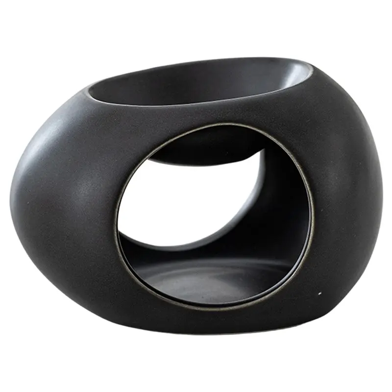 【FITTING】Simple Black Candle Heating Holder Ceramics Essential Oil Reed Diffuser Furnace Household Aromatherapy Incense Burner