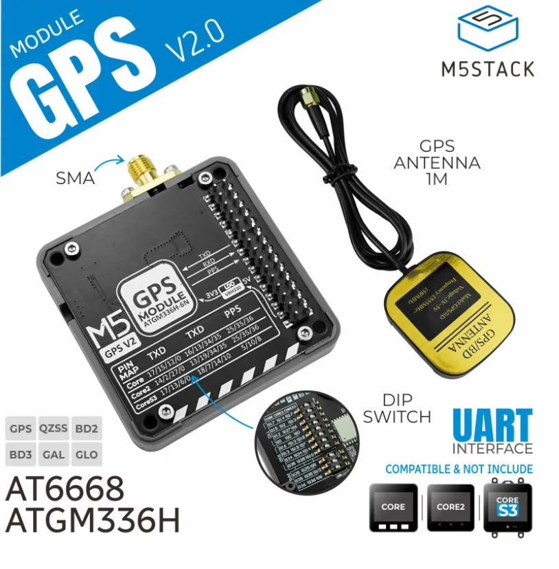 GPS Module V2.0 High-Performance GNSS AT6668 Chip, Multi-System SMA Antenna, 50-Channel 1.5m Accuracy for IoT Navigation