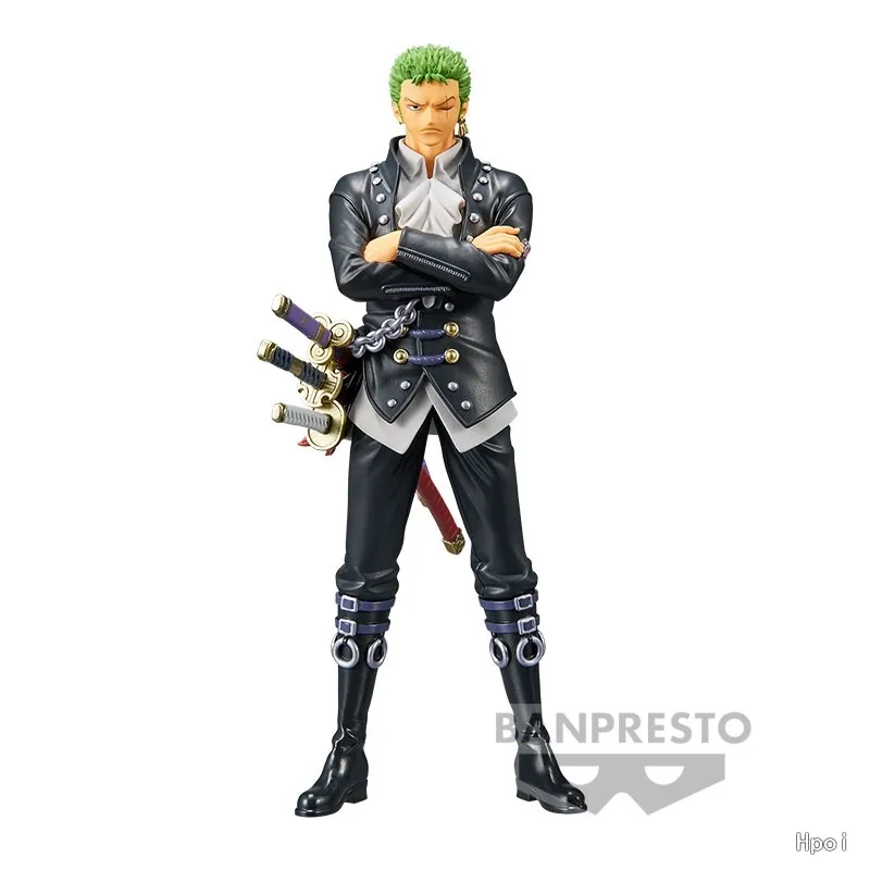 One Piece Anime Figure, Roronoa Zoro, Vermelho, Homens da Grand Line, Terno Preto, Acitron, Monkey D. Presente Luffy Brinquedo, 17cm