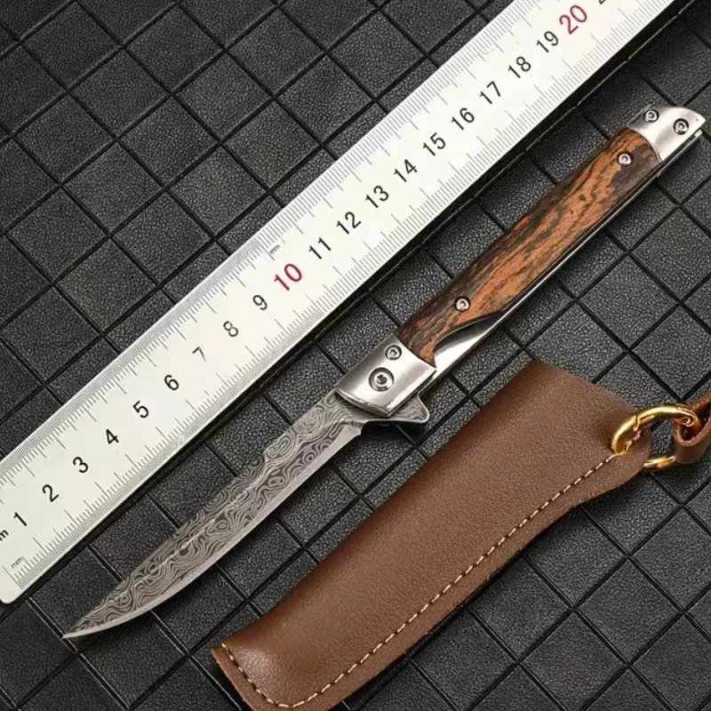 Damascus Pattern Folding Knife Multi-Purpose Outdoor Camping Stainless Steel Folding Knife with Height Hardness