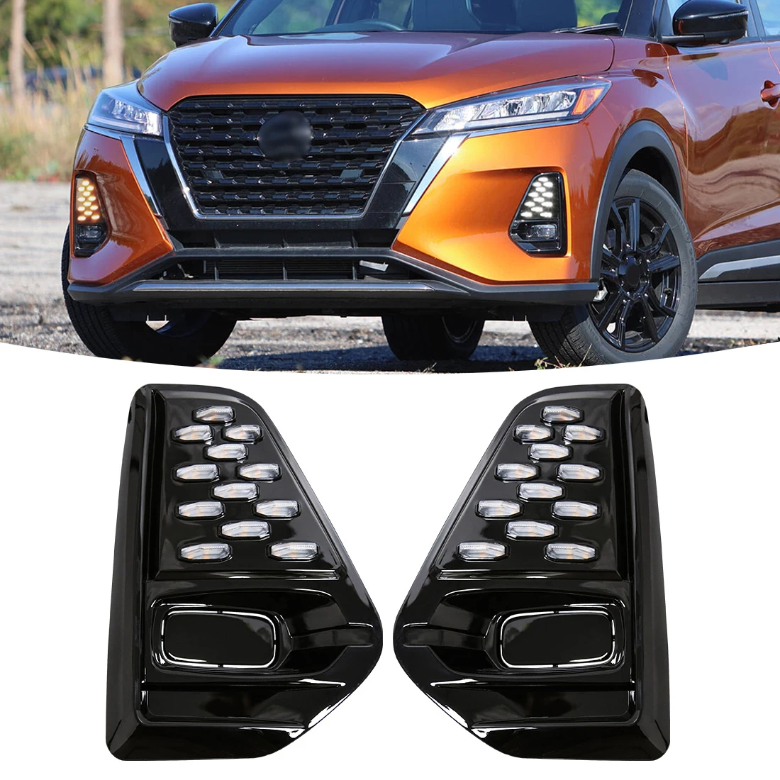 For Nissan Kicks 2021 2022 Car DRL LED Daytime Running Lights Car Fog Auto Headlights Dynamic Turn Signal Lamps White Yellow 12V