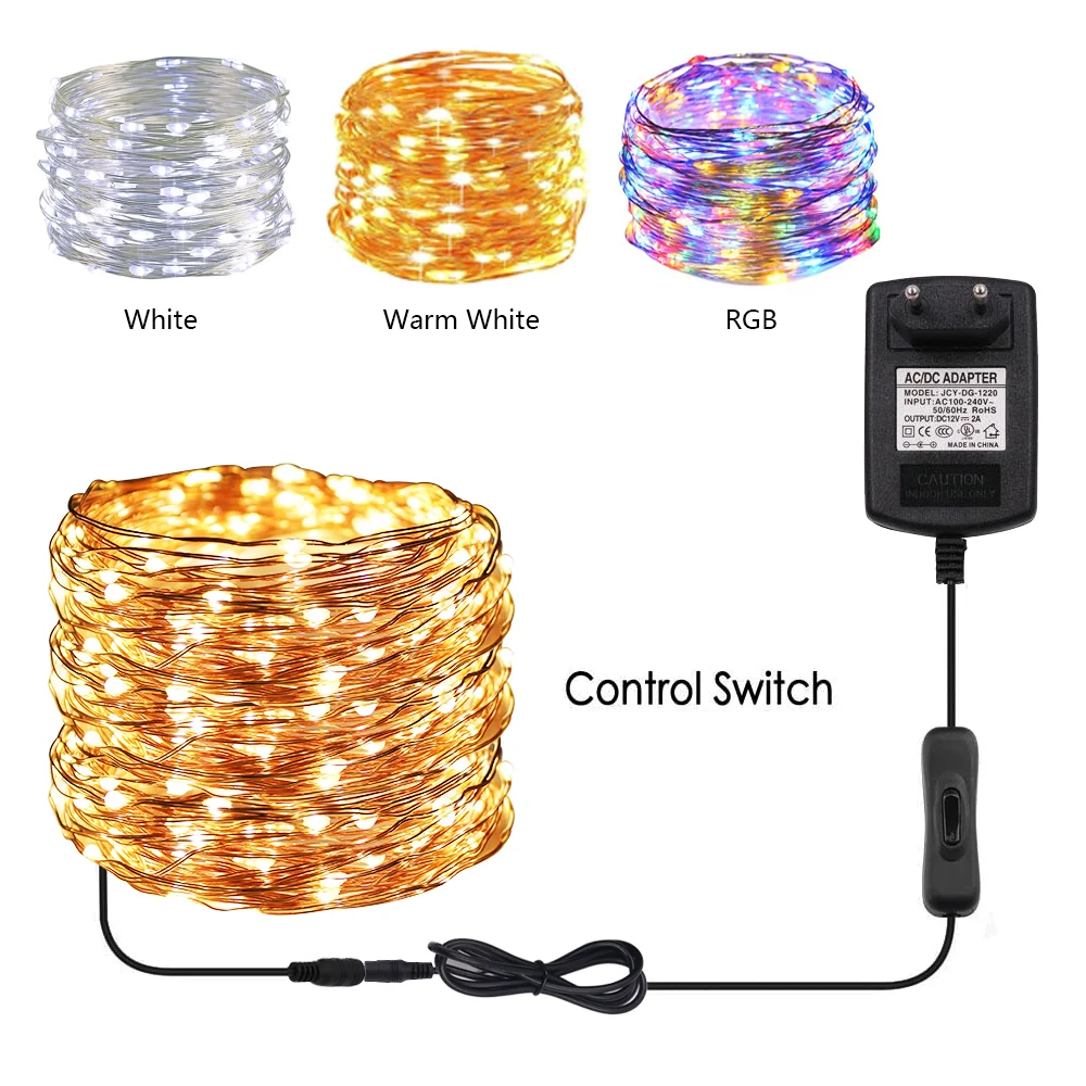 

Christmas Lights 12V Copper Wire Led String Fairy Lights with Switch 10M 20M 30M Waterproof Garland Lamp For Wedding Party Decor