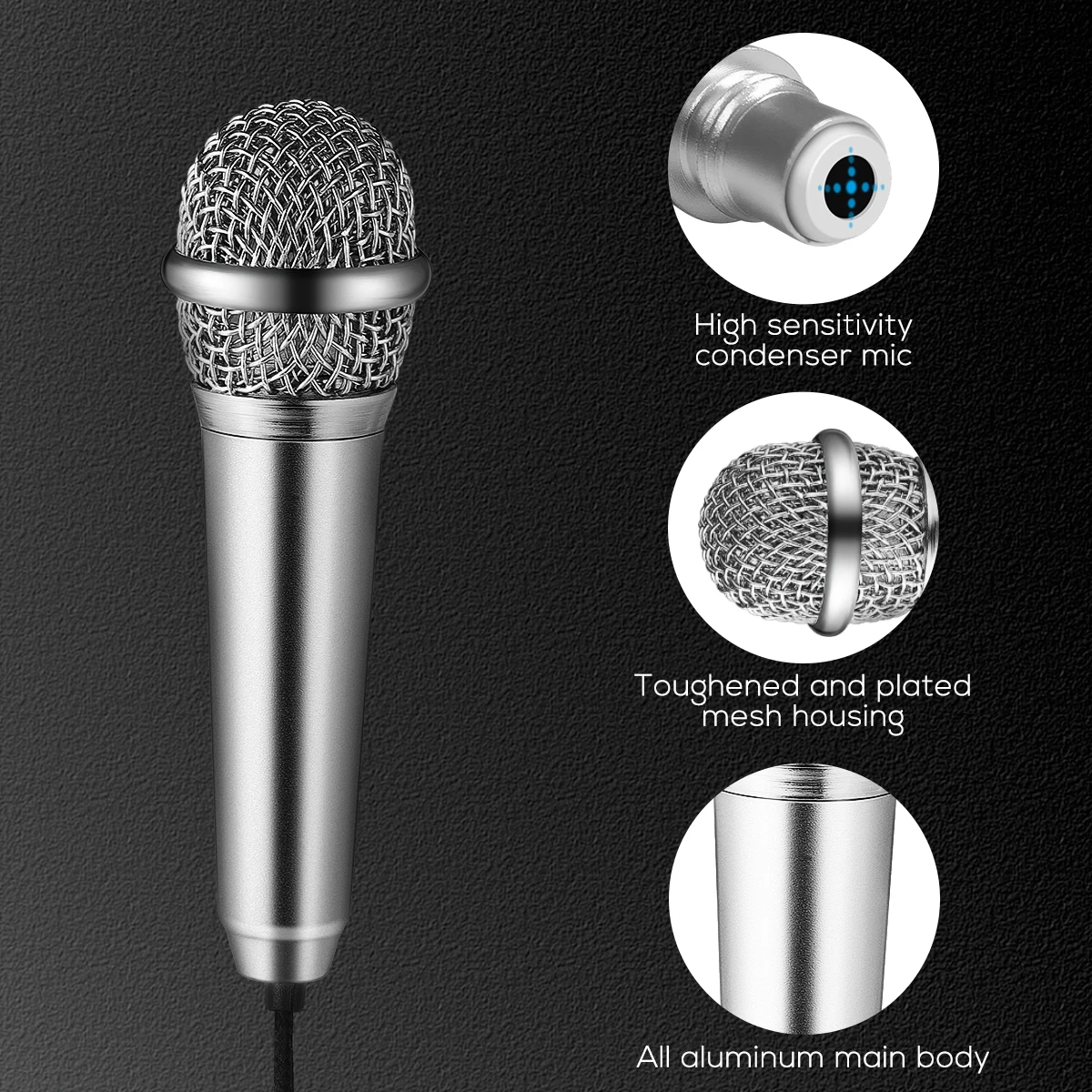 

Healifty Mini Portable Vocal/Instrument Microphone for Voice Recording Chatting and Singing (Silver)