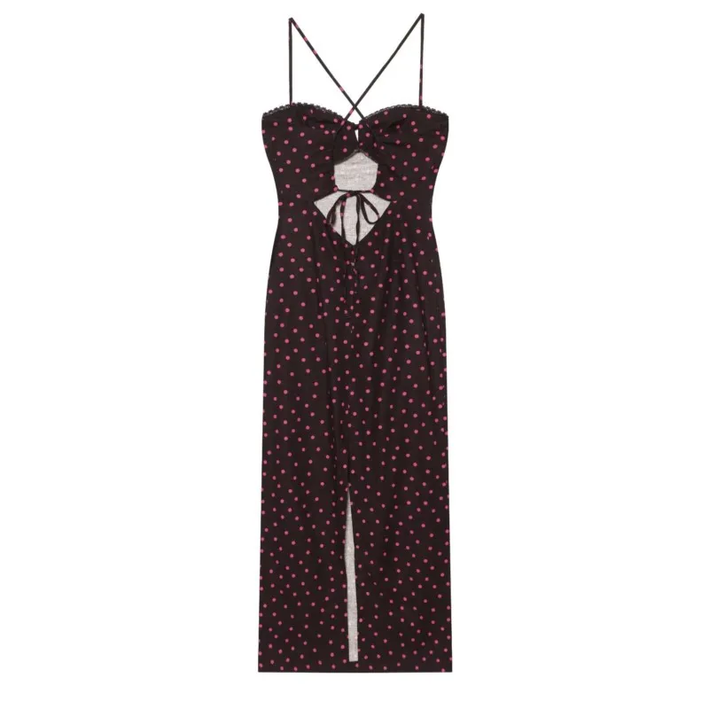 Women's Polka Dot Midi Dress Summer New V-neck Cross Thin Strip Sexy Dress Fashion Elegant Female Backless Chic Dresses