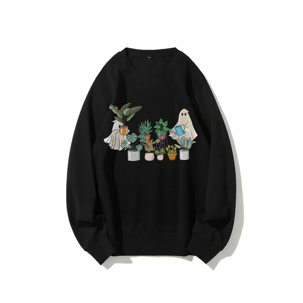 Ghost Potted Plant Flower Print T-Shirt Czysta bawełna Wysokiej jakości luźne ramię Crew Neck Pullover Projektant Nowy trend Bluza