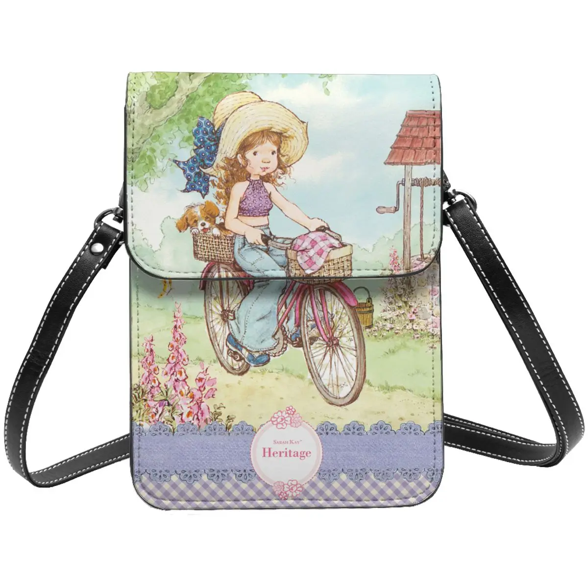 Sarah Kay Girl Bike Ride Small Cell Phone Purse Leather Card Holder Wallet Cute Kawaii Cartoon Cute Girls Mini Shoulder Bag