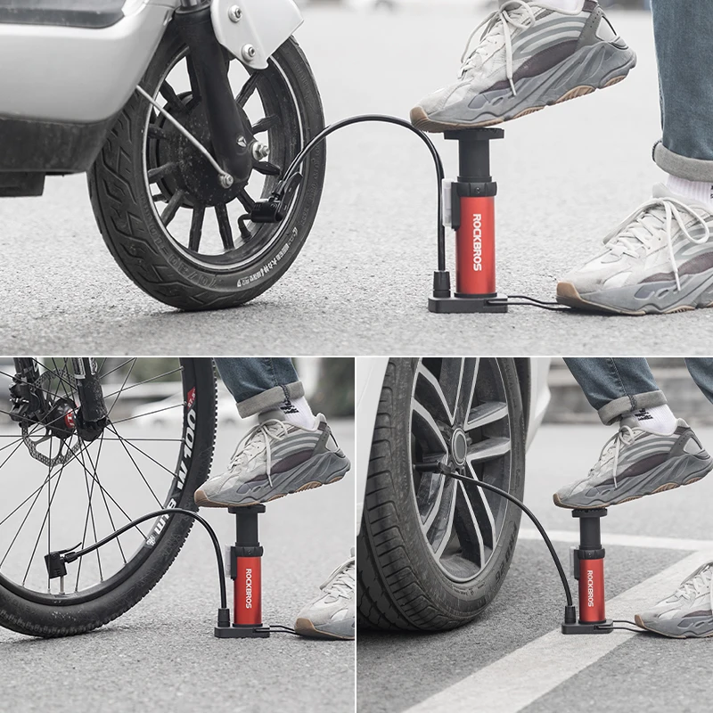 ROCKBROS Bike Pump Ultra-light MTB Road Bike Foot Pump Portable With Pressure Gauge Accessories Bicycle Air Inflator Pump