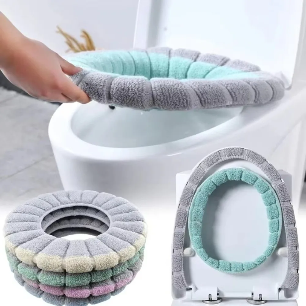 Universal Thickened Toilet Seat Cover Mat Washable Warm Toilet Mat with Handle Soft Toilet Pad Cushion Bathroom