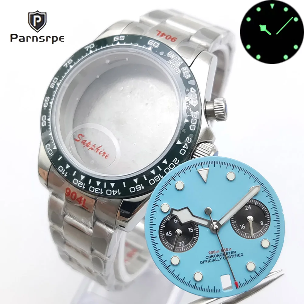 39.5mm VK63 케이스 쿼츠 크로노 그래프 시계 사파이어 크로노 그래프 시계 케이스 316L 스테인레스 스틸 Fit VK63 Movement