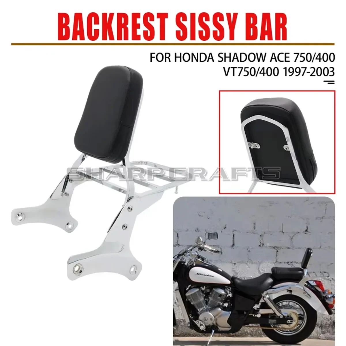 1997-2003 For Honda Shadow ACE VT400 VT750 C2 RC44 VT 400 750 Motorcycle Passenger Backrest Sissy Bar With W/ Luggage Rack Pad
