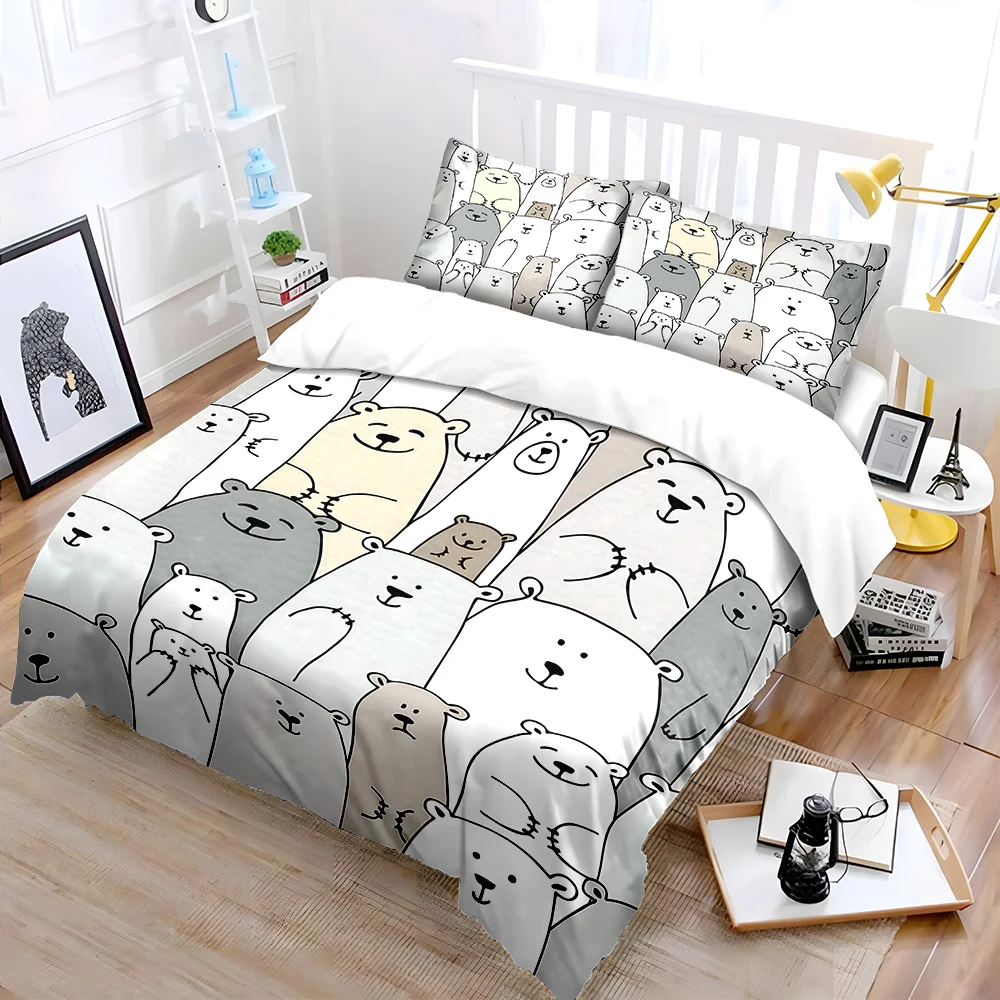 Cartoon-style bear group illustration Bedding Set for Kids Luxury Gift 3pcs Digital Print Comforter Set Soft Comfortable