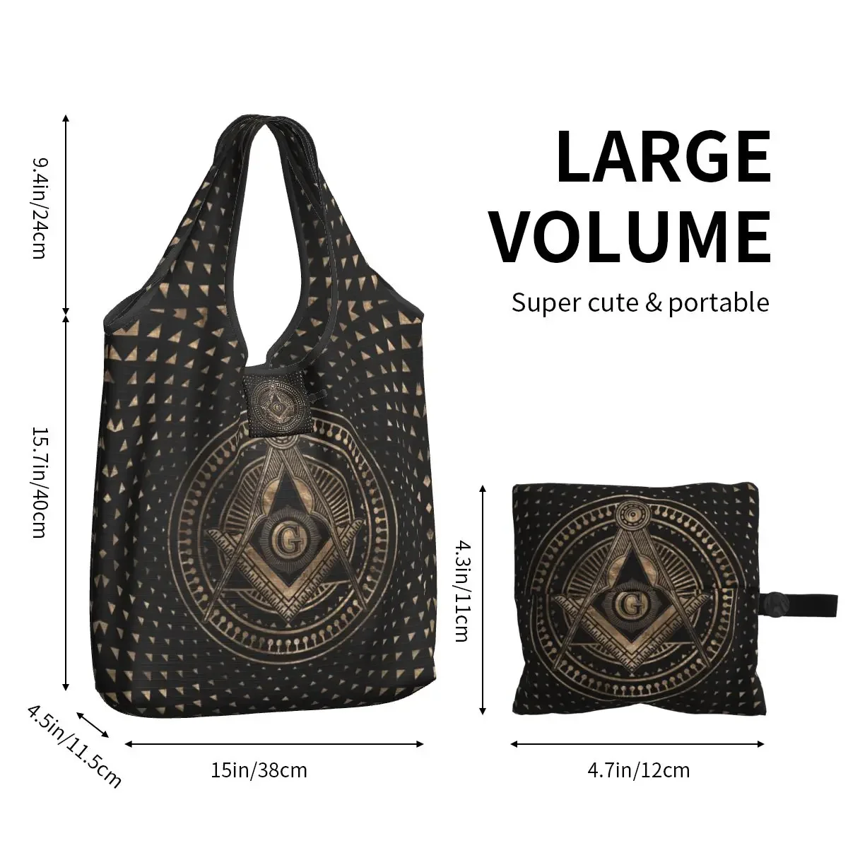 Freemasonry Symbol Square And Groceries Shopping Bags Fashion Shopper Shoulder Tote Bags Large Capacity Portable Mason Handbag