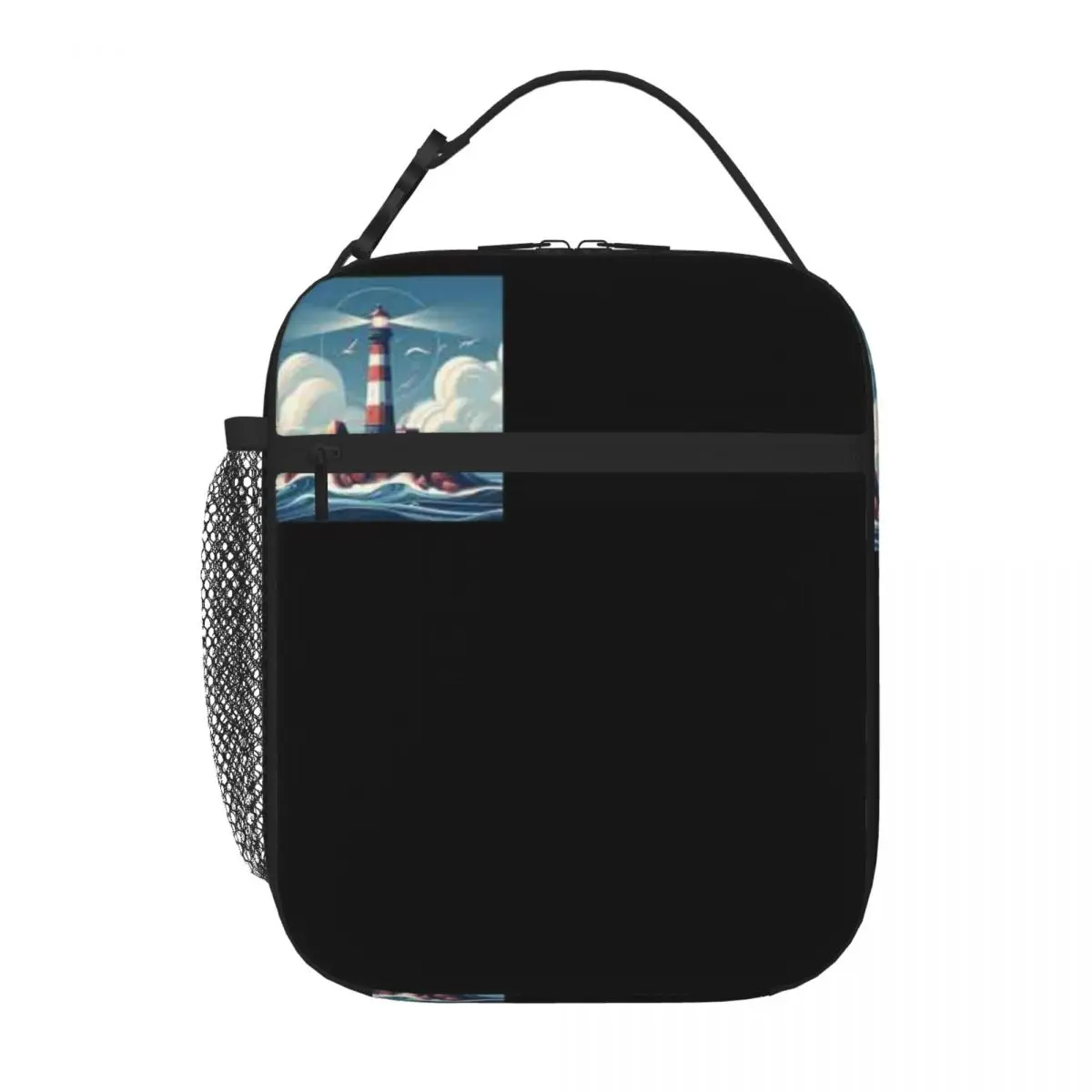 Bestselling Lighthouse Guiding Light Maritime Design Cartoon Thermal Lunch Bag Office To-Go Large Lunch Bag