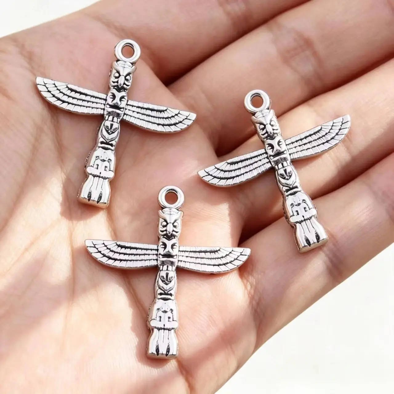10Pcs/Lot Charms Maya Stone Statue 27x25mm Tibetan Silver Color Pendants Antique Jewelry Making DIY Handmade Craft