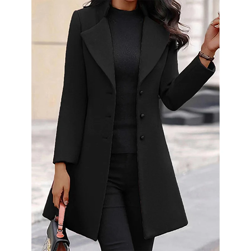Autumn Winter Women\'s Korean Fashion Elegant Wool Blended Coat Lady Temperament All-match Cardigan Top Female Slim Long Outwear