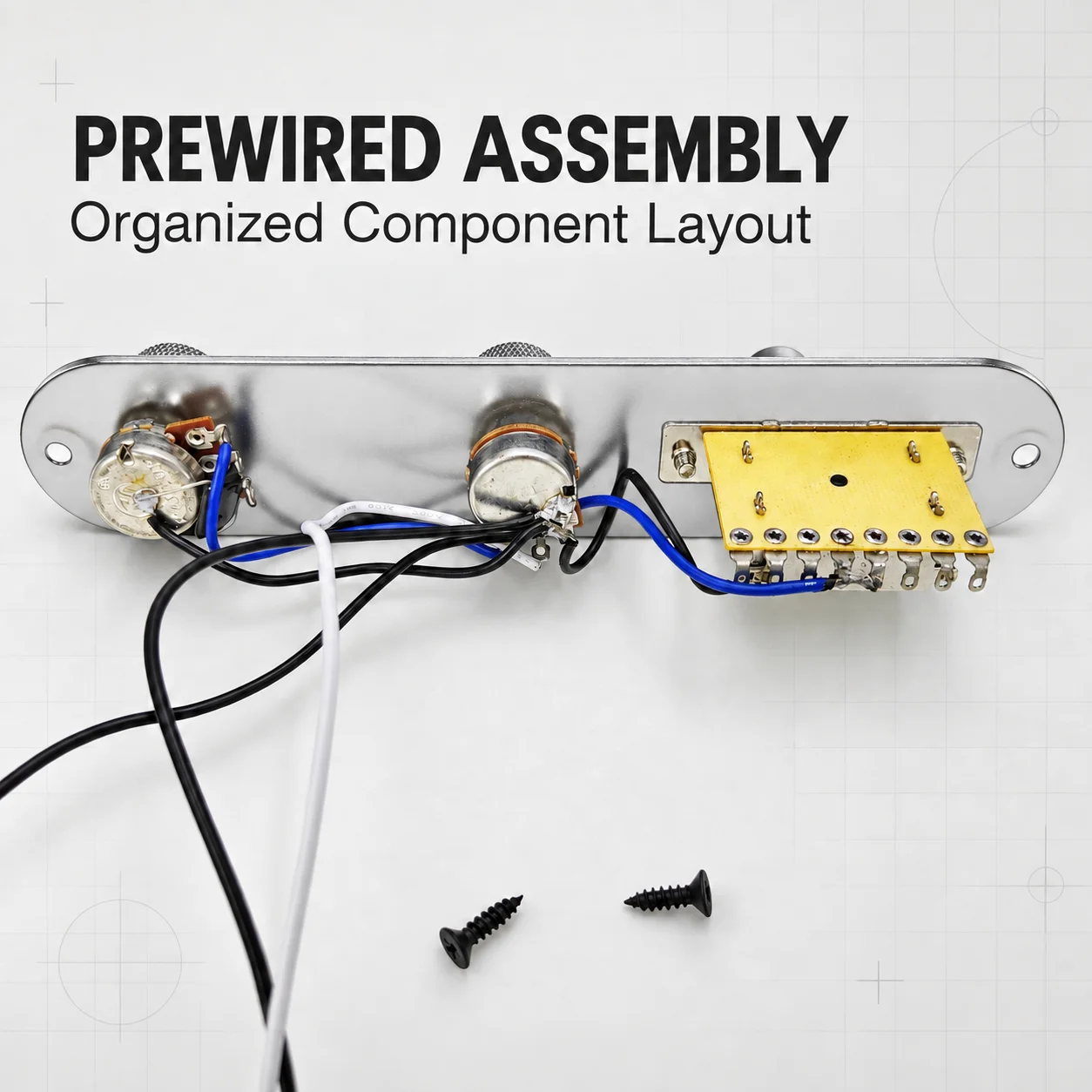TL Style Electric Guitar Prewired Control Plate Assembly with Dual Chrome Knobs 3-Way Blade Switch Wiring Harness Replacement