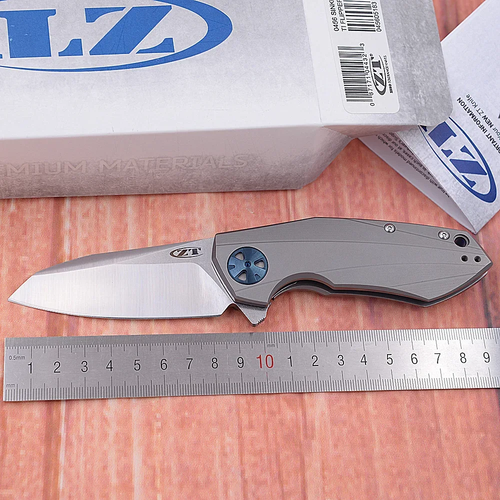 JUFULE Gray Titanium Handle New Box 0456 Mark 204P Logo Folding Ceramics Bearing Flipper Hunting Camping Pocket EDC Tool Knife