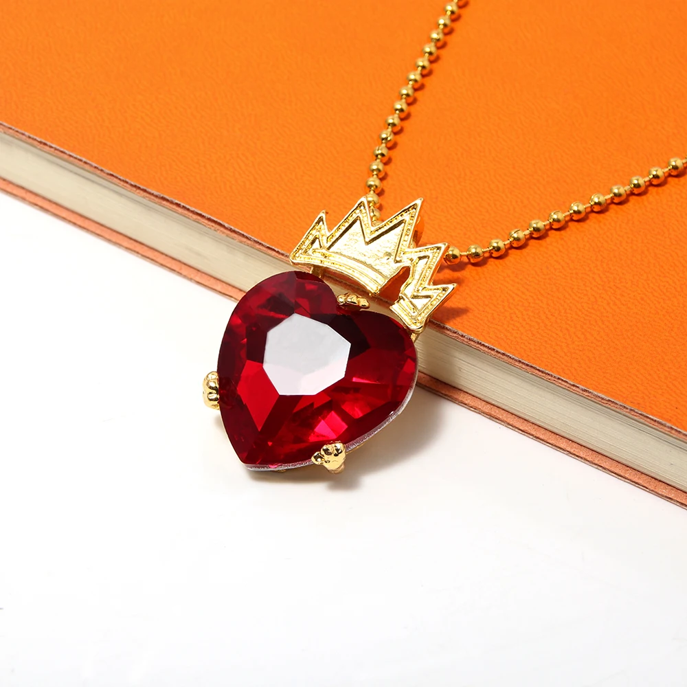 Movie Descendants Necklace Evie Fairest Red Heart Crown Pendant Necklace for Women Jewelrry Accessories