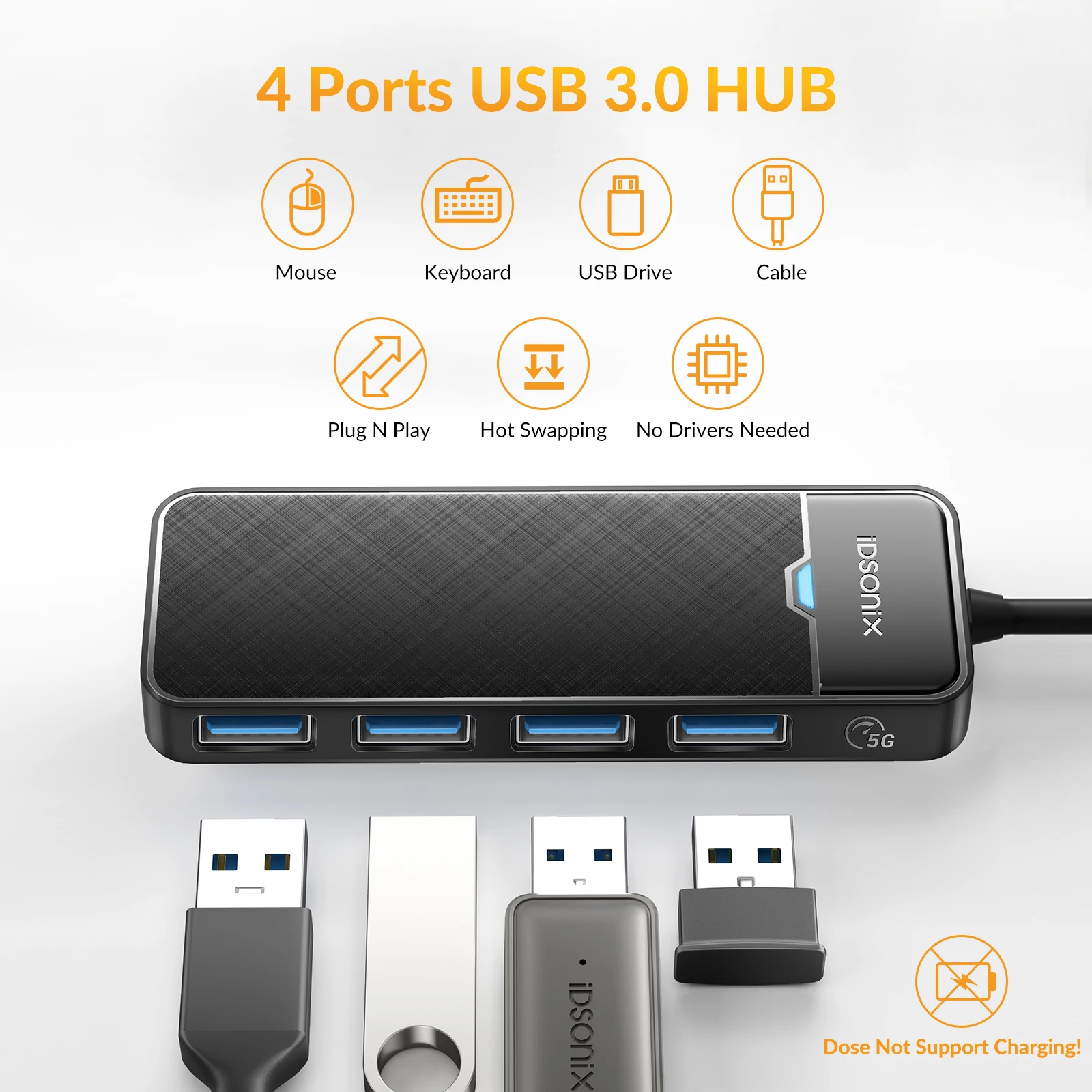 iDsonix 4 Port USB 3.0 HUB 5Gbps High Speed with USB SD/TF Card Reader Adapter Slim Portable Dock Station for PC Mouse Keyboard