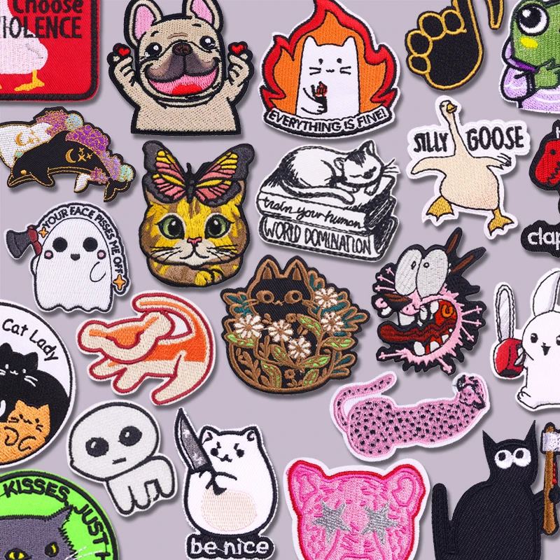 Cartoon Tiere Stickerei Patches Auf Jacken Rucksack DIY Nette Katzen Eisen Auf Patches Für Kleidung Thermoadhäsive Patches Dekor