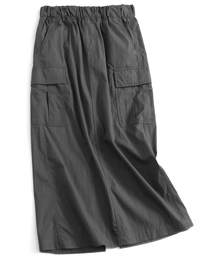 High Waist Pure Color Side Pocket Workwear Style Slim Fit Women's Skirt Elegant Versatile Long Skirt Cotton Material