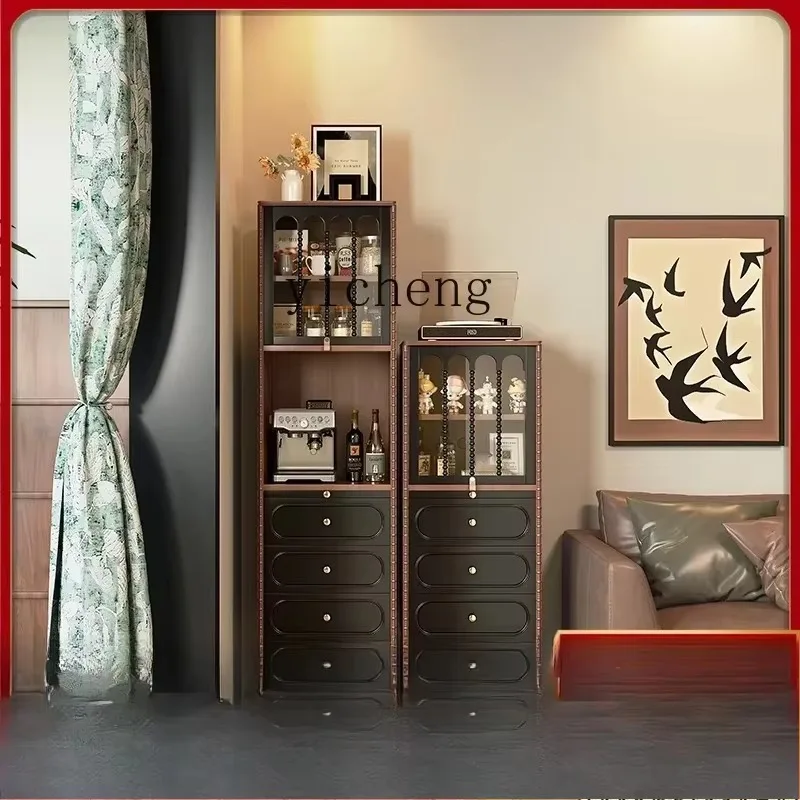 -1Retro Solid Wood Sideboard Living Room Wall-Mounted Storage Cabinet Vintage Style Sideboard Storage Cabinet Tea CabinetD18