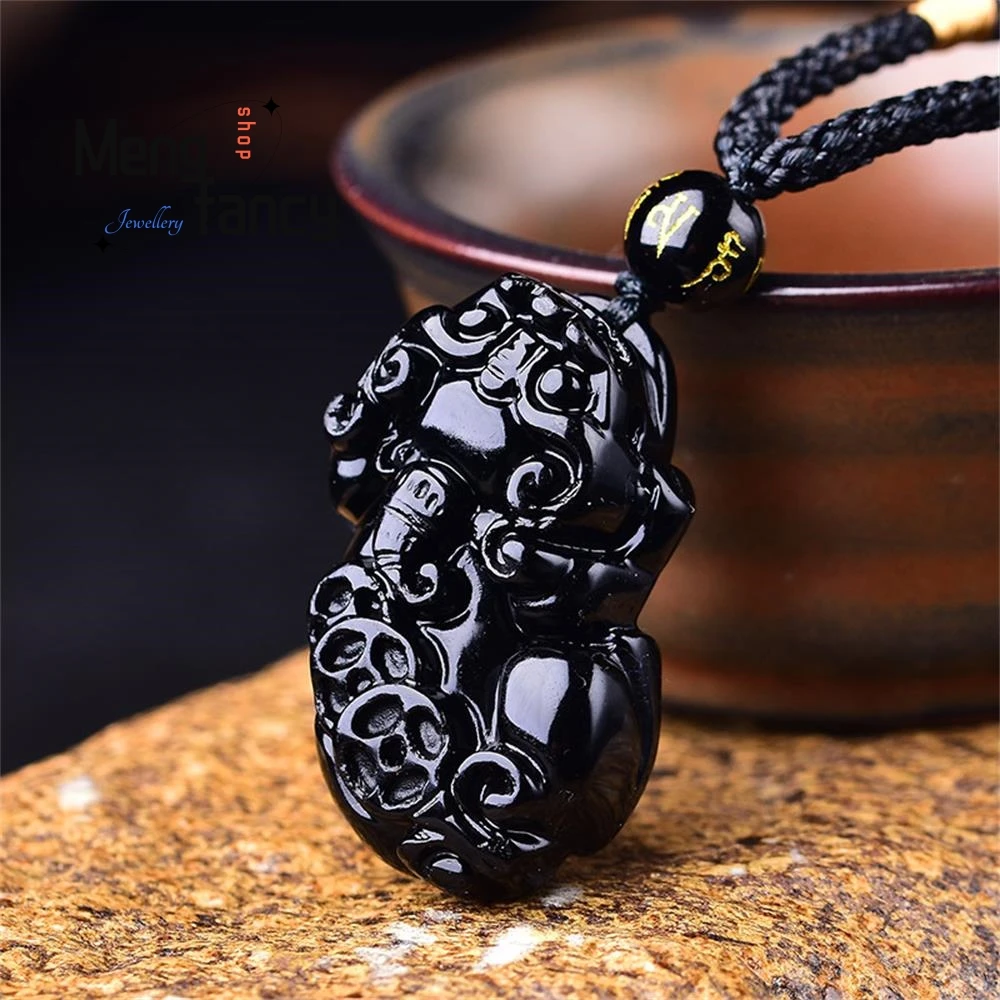 

Natural Obsidian Wealth Pixiu Pendant Engraver Customized Amulet Wedding Souvenir Fashion Jewelry Paired Couple Holiday Gifts