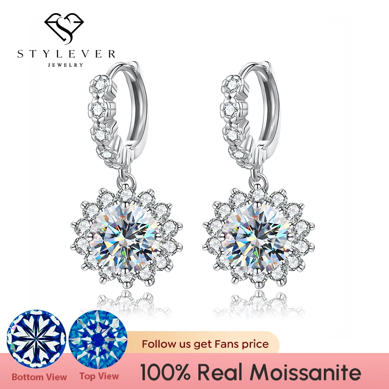 

Stylever Real 1-2CT Wedding Diamond Moissanite Sun Flower Earrings for Women with GRA Certificate 925 Sterling Silver Jewelry