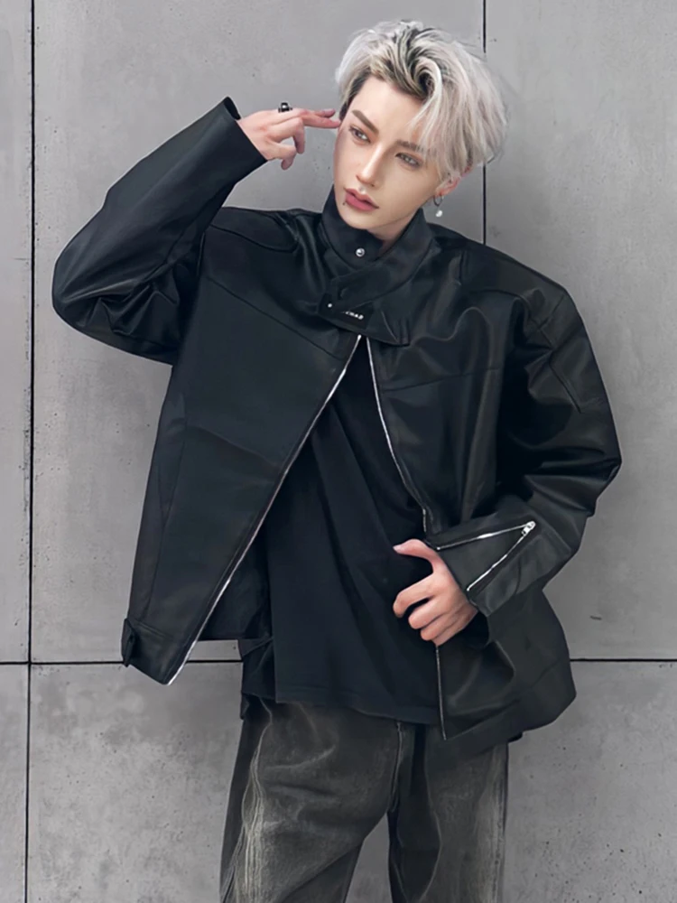 

Мужская кожаная куртка Bla ort: весенне-осенняя, премиум-класса, в стиле мотоциклетной куртки, с американским воротником-стойкой, для создания стильного образа.