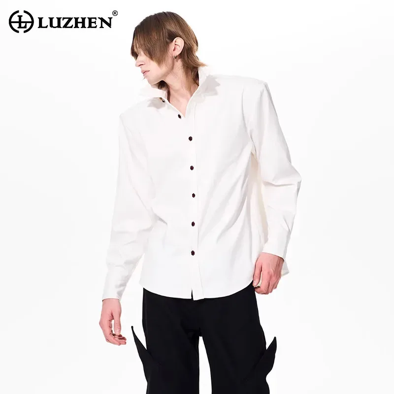 LUZHEN Collar Spring Color New Solid Double 2026 Layer Long Sleeve Shirts Men Stylish Handsome Loose Casual Male Clothes JY8851