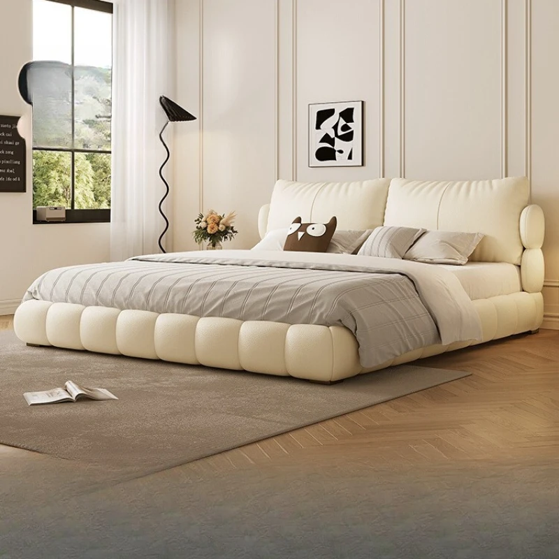 Winter Bear Genuine Leather Bed French Cream Style Puff Double 200cm  Wedding Bed MasterHigh End and Elegant Cama  Bedroom