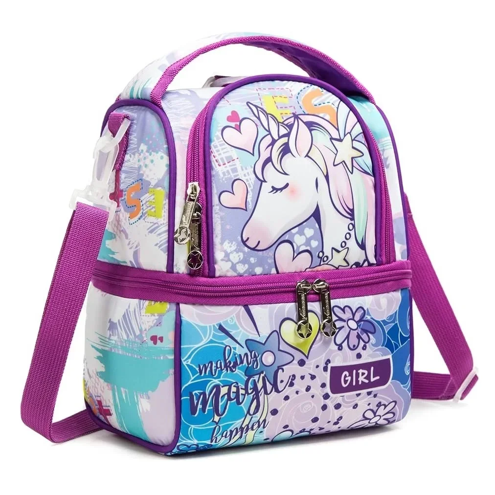 

Lunch Bags for Girls Cute Insulated Cooler Bag with Two Compartments High Capacity Lunchbox Waterproof Picnic Tote Bag