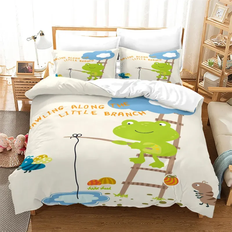 Cartoon Frog Duvet Cover Reptile Animal Theme Bedding Set Microfiber Quilt Cover Twin Queen For Boys Girl Teen Room Dorm Decor