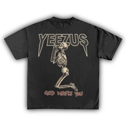 Yeezus Kanye West  American Rapper Cotton T-shirt Women Unisex Fans Essentials Short Sleeve Retro Tops Summer Vintage Print Tees