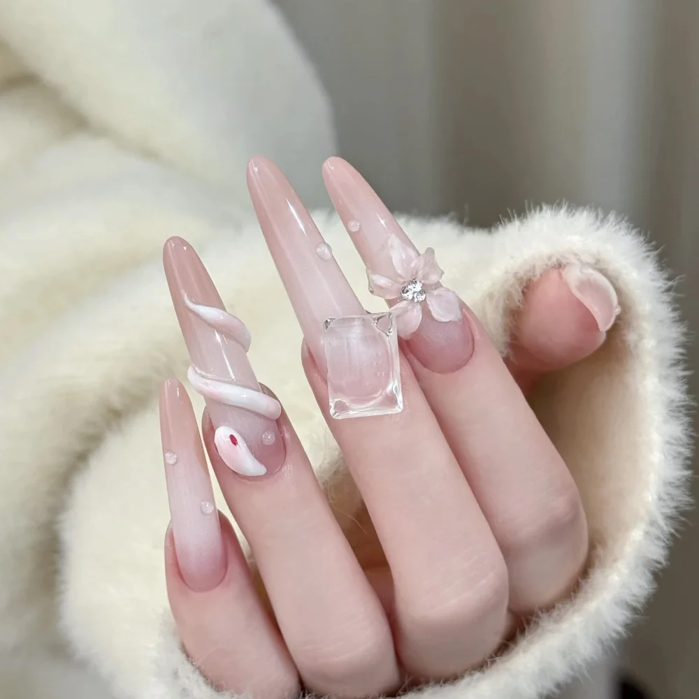 5/15ml Clear Non Stick Hand Extension Gel 3D Pink Snake Design Shaping Nail Art Solid Milky Jelly Hard Gel Polish for Fake Nails