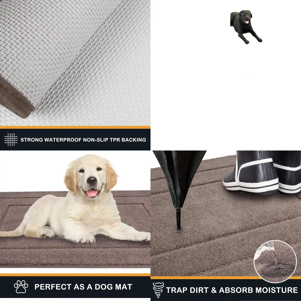 

Большой противоскользящий коврик для двери 34 x 59 дюймов, можно стирать в машине, супервпитывающий для мокрых ботинок и лап, серо-коричневый