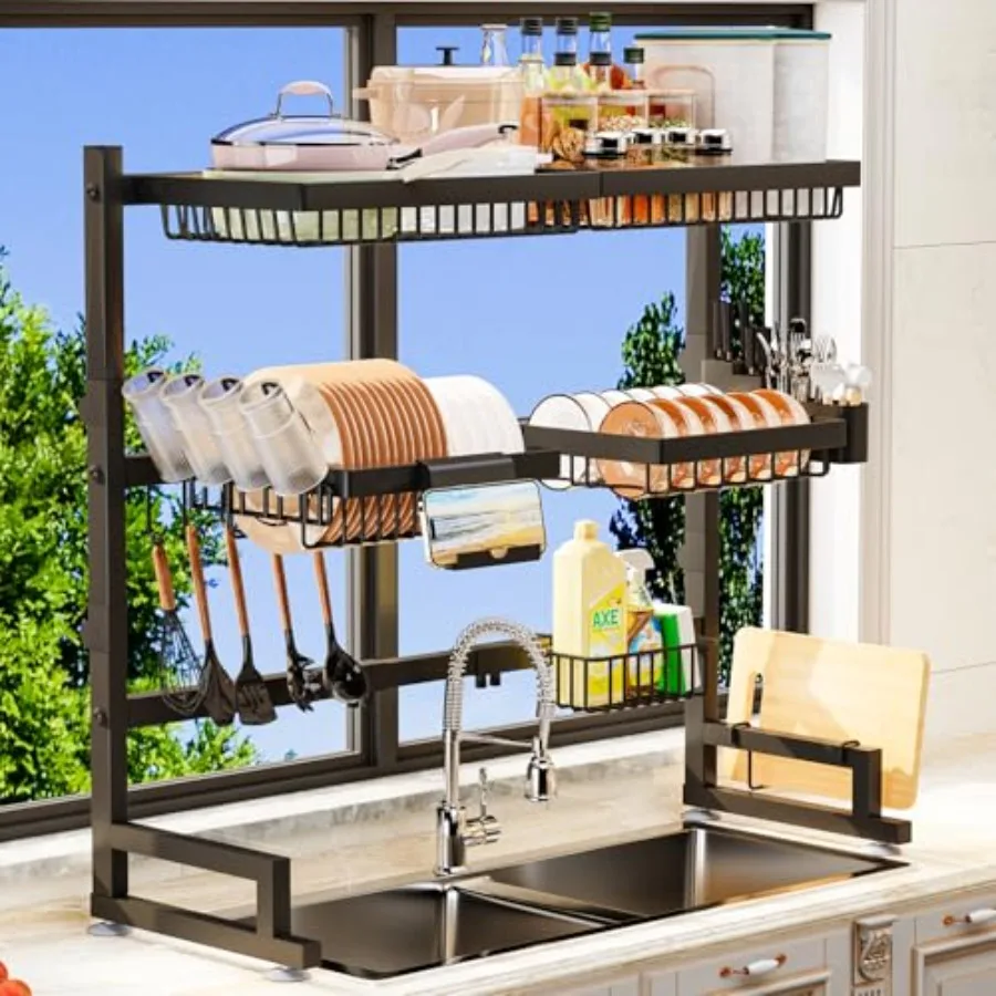

Over The Sink Dish Drying Rack 2740L x 12W x 32.537H inches (Expandable Height and Length) SnapOn Design 2 Tier Large Dish Rack