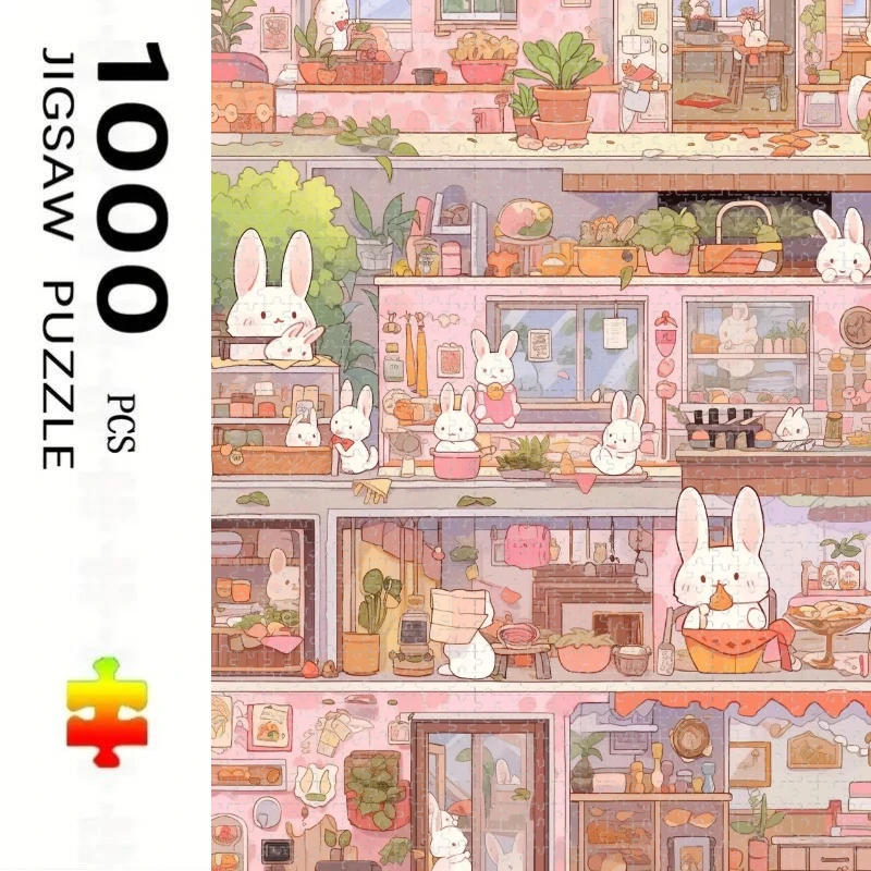 Jigsaw Puzzle 1000 Pieces Puzzle Cartoon Rabbit Bazaar Animal Puzzle Decorative Painting Exercise Brain Thinking Unique Gifts