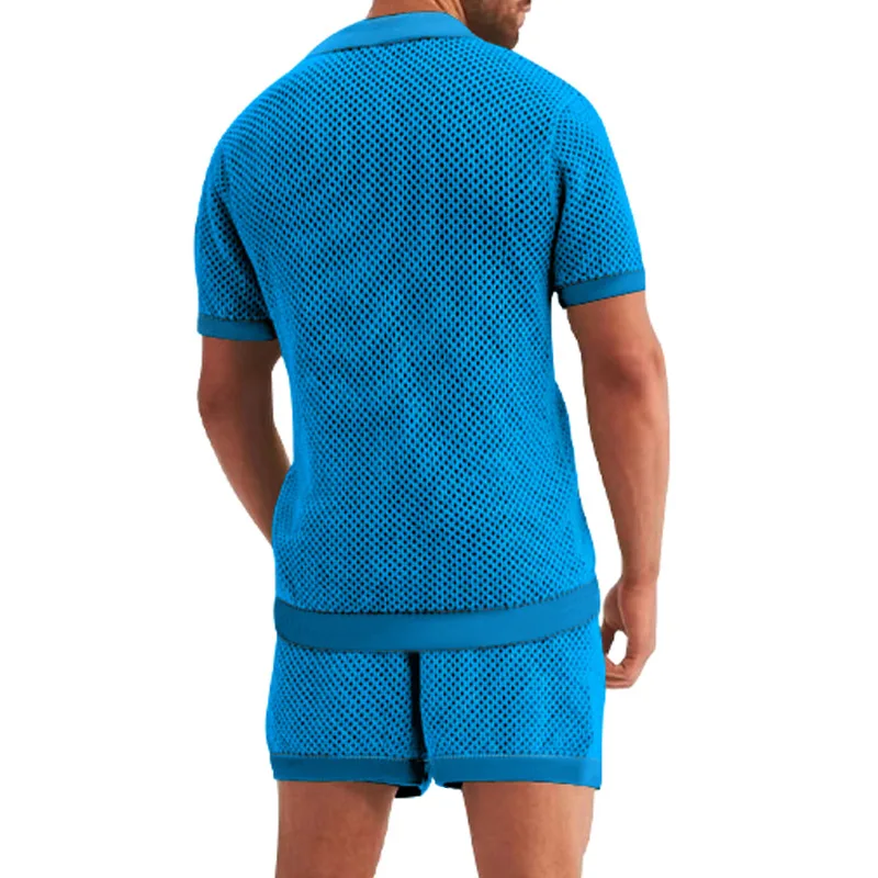 2026 Sommer Herren Ausgehöhltes Dünnes Zweiteiler-Set: Kühles, Atmungsaktives Kurzarm-Oberteil mit Passenden Shorts – Lässiges Alltagsoutfit im lockeren Schnitt – Detail 15